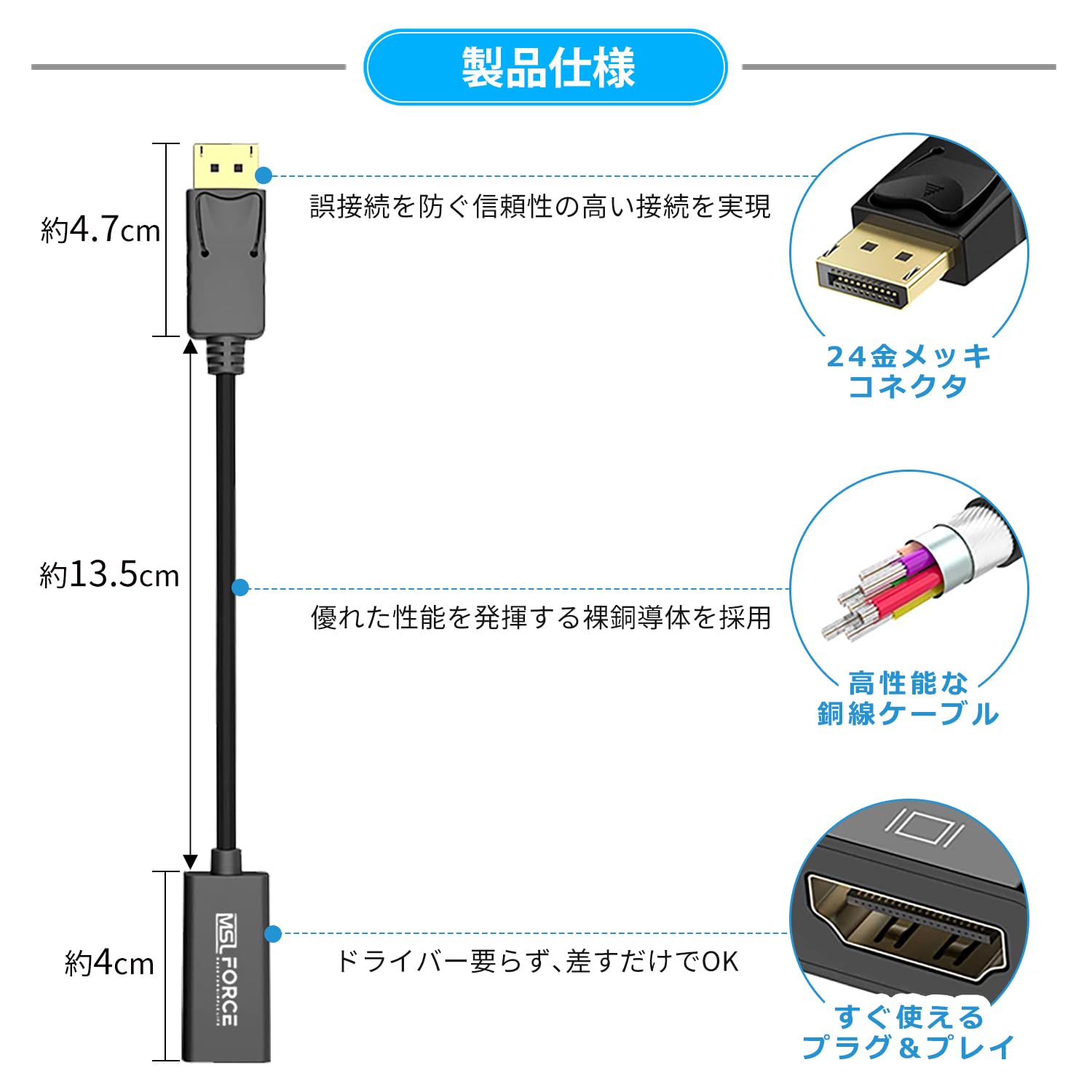 Amazon.co.jp: 日本の中小企業 MSL FORCE Displayport to HDMI 変換